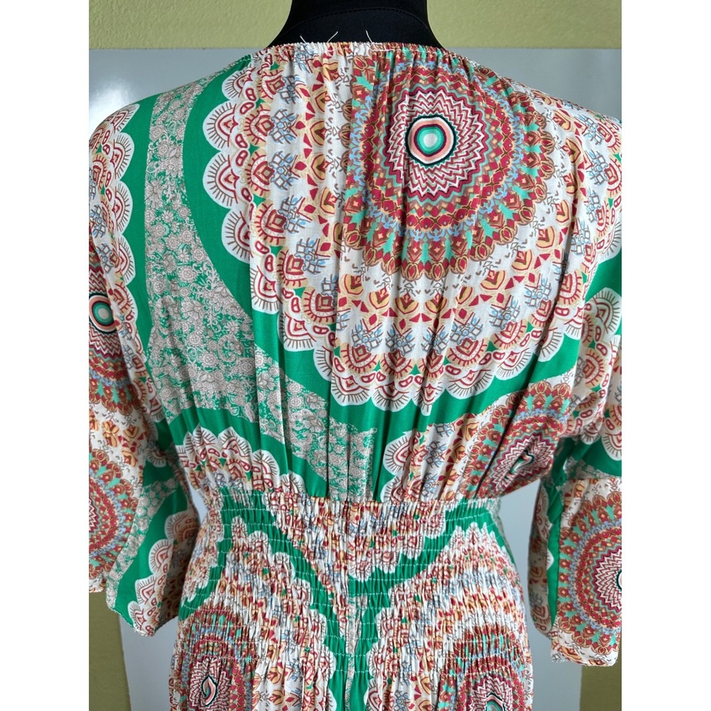 Made in Italy Boho Mandala Maxi Dress Resort Festival Ibiza Peasant‎ Large Beach - Picture 6 of 10